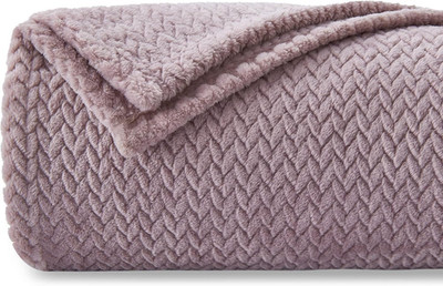 Super Soft Throw Blanket Light Purple Premium Silky Flannel Fleece Leaves Patter