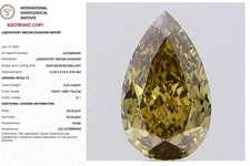 5.39 Pear Lab Grown Diamond For Engagement Ring IGI Certify Fancy Yellow SI1