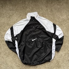 Rare VTG 90s Nike Center Swoosh Windbreaker Half Zip Jacket White Black Men s XL
