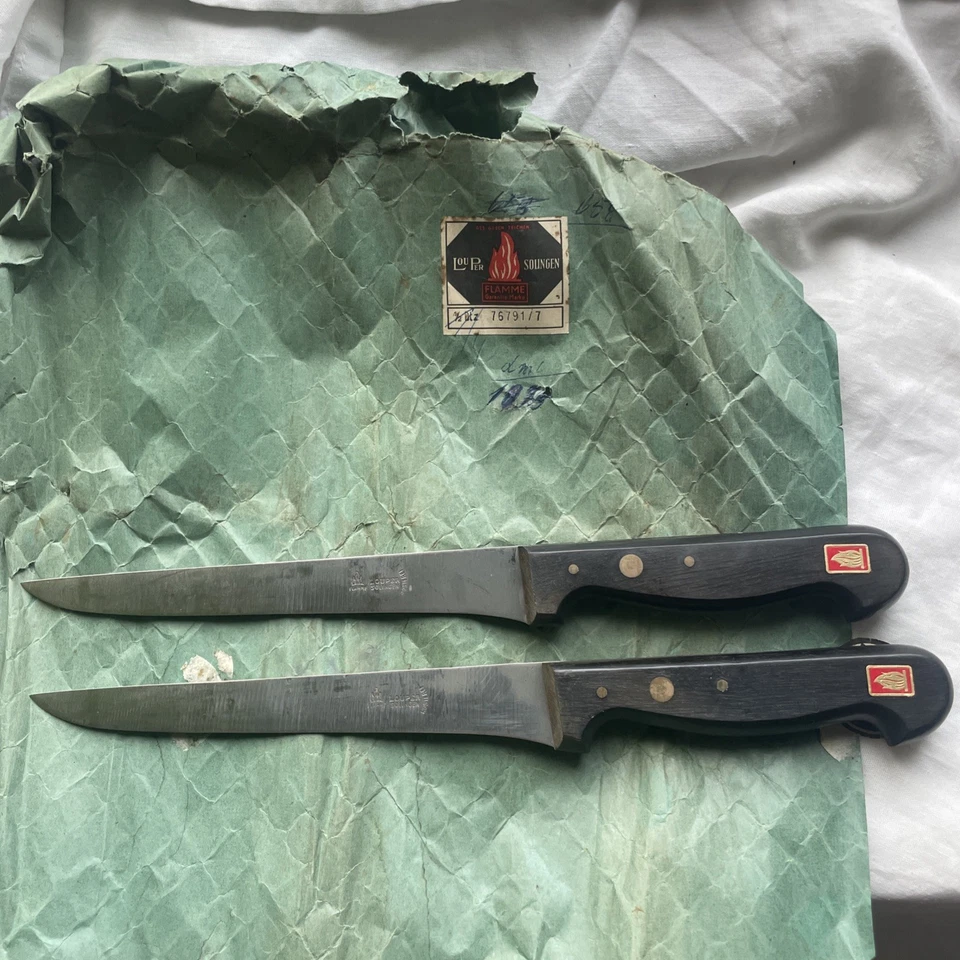 Zwei seltene Vintage-Messer von Louper Solingen, Modell „Flamme“ Neu. - Bild 4 von 4