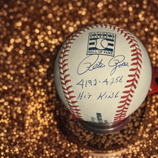 Pete Rose auto Hall of Fame HOF Logo Baseball Signed 4192 - 4256 Hit King