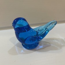 Vintage Blue Bird of Happiness Art Glass Figurine Signed Leo Ward 2000