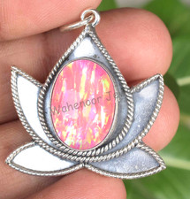 37.30Ct Pink Feuer Opal Lotus Form 925 Sterlingsilber Anhänger Certified Schmuck