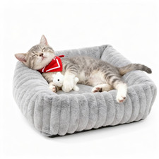 Cat Bed for Indoor Cats Furry Corduroy Fleece Orthopedic Pet Bed Sofa Removable