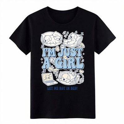 Lazy Girl Aesthetic ''Let Me Rot In Bed'' Puppy T-Shirt Casual Loungewear Top
