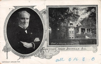 Postcard Danville IL Home of Speaker Joe Cannon Posted 1906 to Ballard WA (DPO)