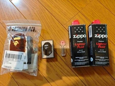 BAPE ZIPPO Lighter Set Body Fuel Flints Box Used