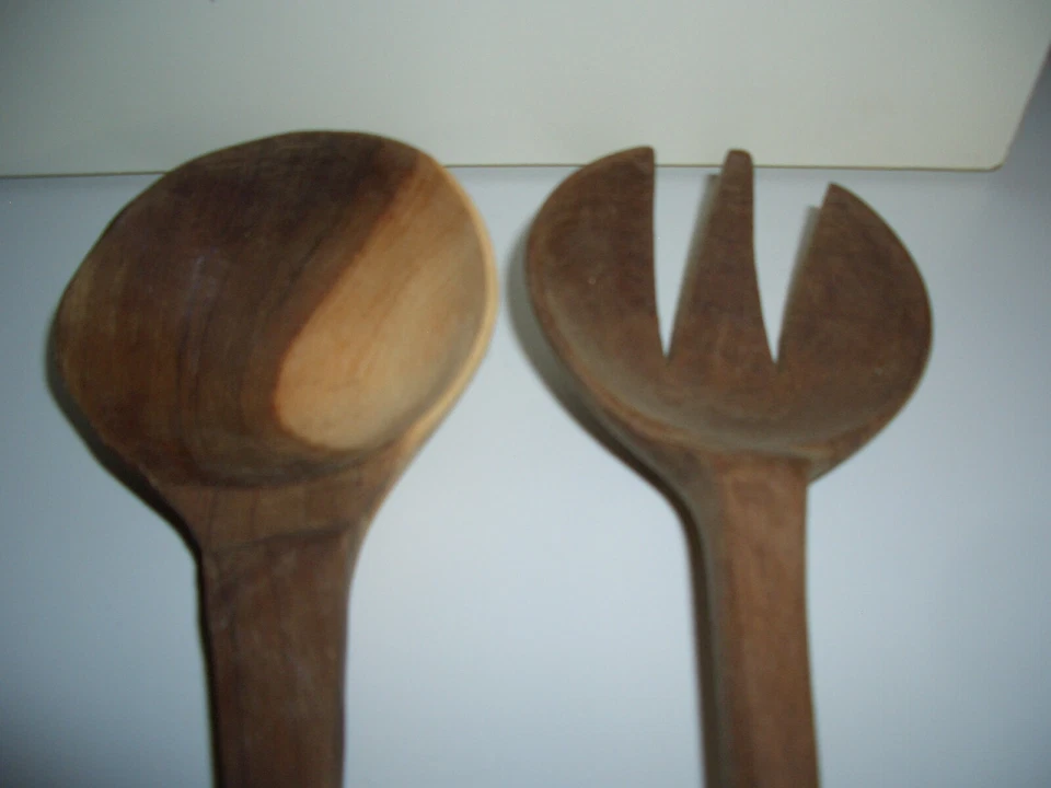 Salatbesteck in Holz groß ca.40cm lang afrikanische Art Handgeschnitzt 2 Teile - Bild 3 von 4