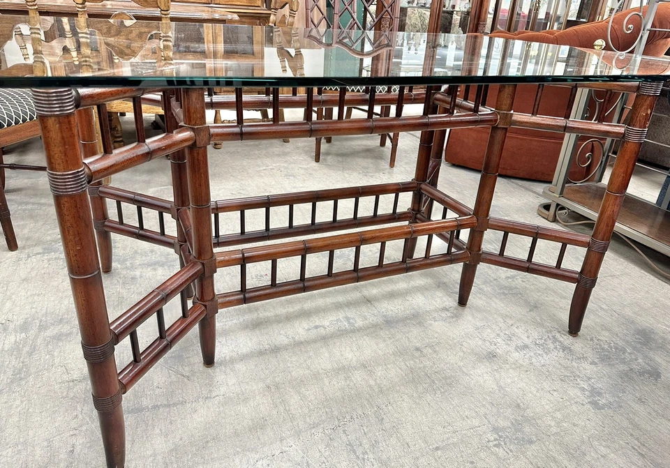 Bamboo Form Base Glass Top Dining Room Table - Image 3 of 4