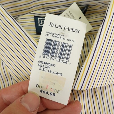 レトロ Polo Ralph Lauren Shirt Men Medium White Blue Yellow Stripes