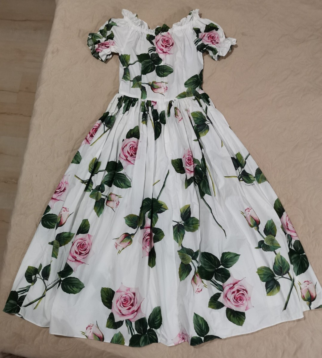 Dolce & Gabbana コットン フラワードレス AUTH Dolce&Gabbana pink tropical roses floral printed cotton