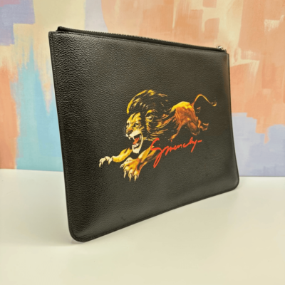 Givenchy Lion Leo Black Leather Zipper Large Clutch Bag | eBay