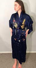 Vintage Blue Chinese  Embroidered Dragon Large Robe Belt Phoenix