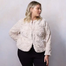 LC Lauren Conrad Faux-Fur Jacket Cream Plus 2X NWT