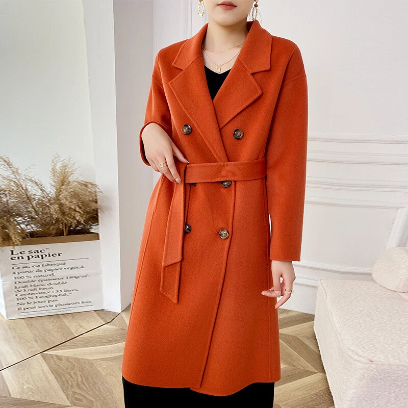 HERMÈS Cappotto trench donna medio lungo doppio lato 100% lana petto risvolto colletto