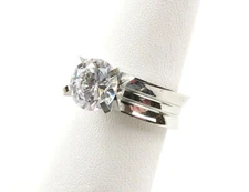 Stainless Steel 2 ct Cubic Zirconia Concave Ring - Free Gift Packaging