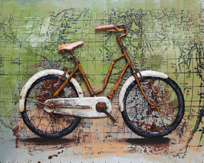 Rustic Bicycle Acrylic 3D painting on Metal Indoor/Outdoor