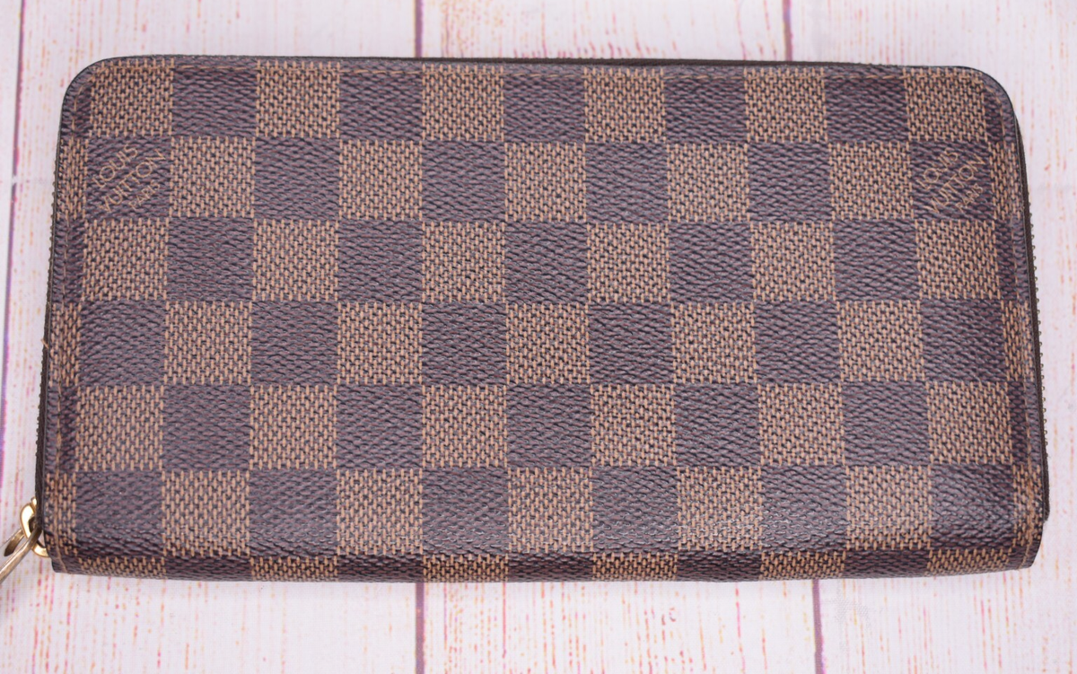 Louis Vuitton Damier Ebene Coated Canvas Zippy Long Wallet Zip Around W/ COA
