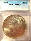 1924 PEACE SILVER DOLLAR ICG MS63