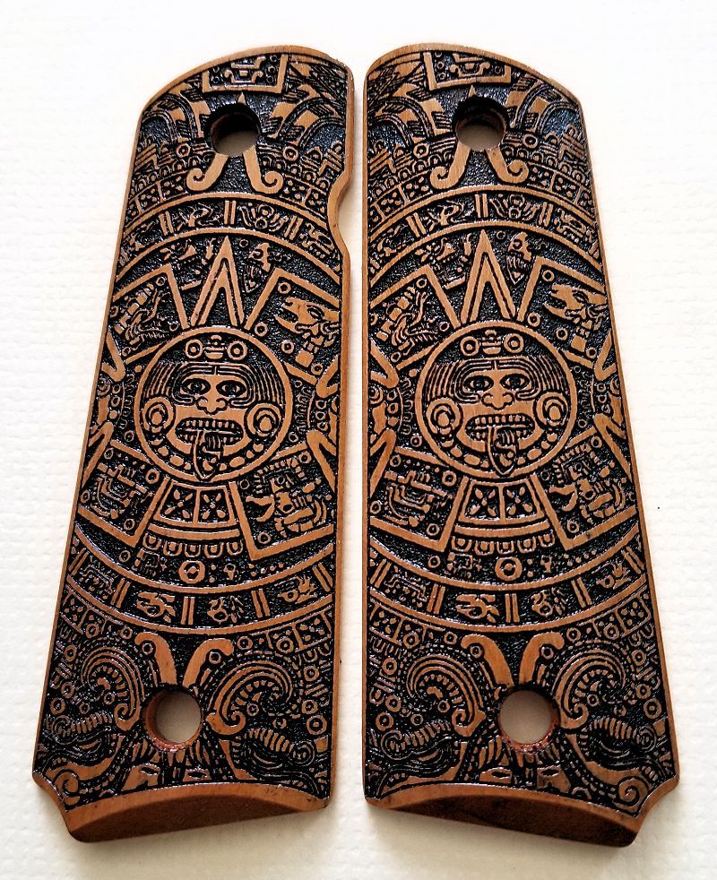Colt 1911 custom engraved cherry wood grips Aztec Calendar | eBay