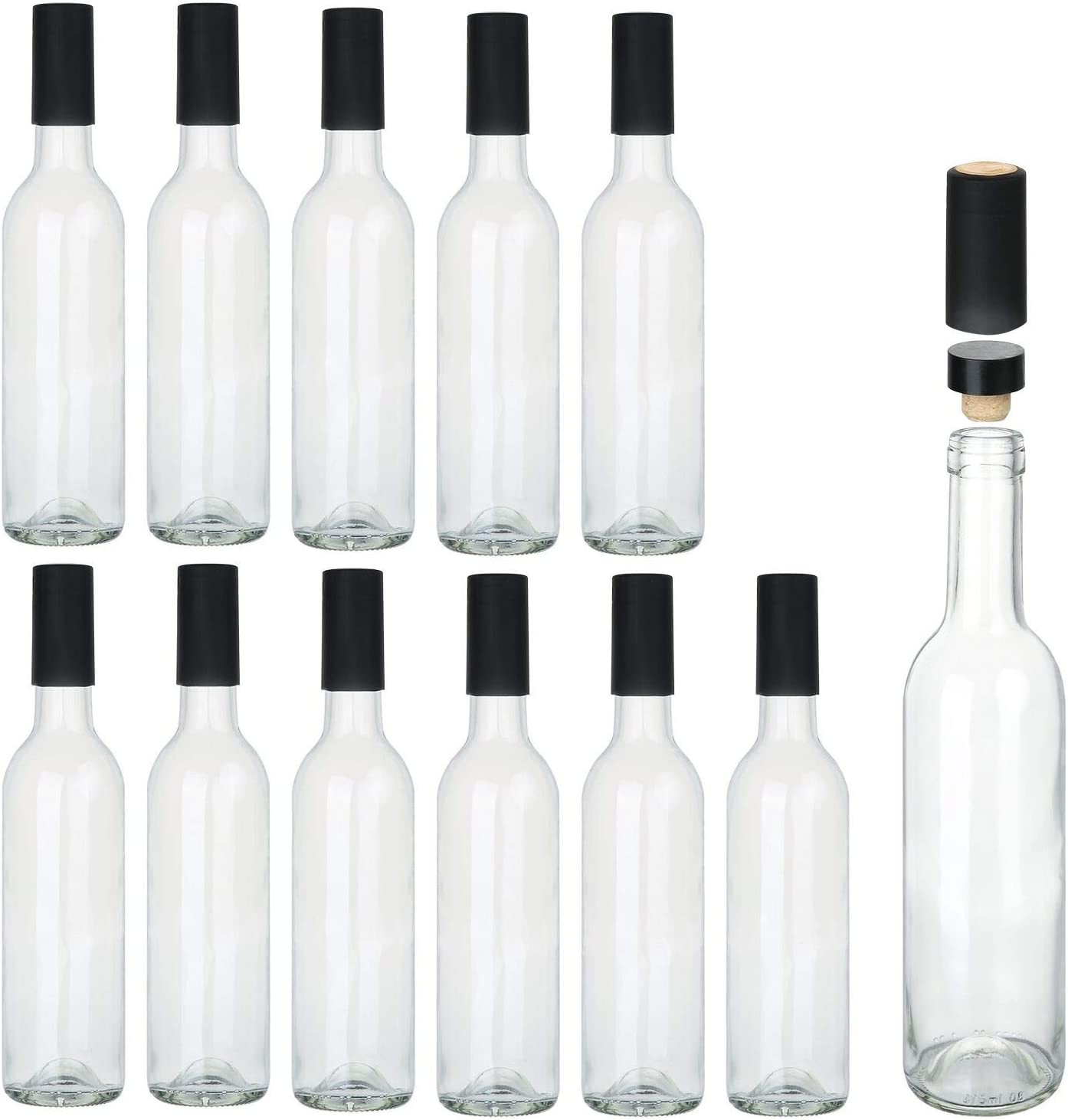 Encheng 12 Oz Glass Bottles with Cork Lids,Home Brewing Bottles Juicing Bottles 