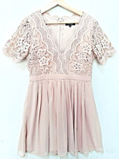 Lulus Angel In Disguise Blush Pink Lace Mini Skater Dress fairycore V-Neck Large
