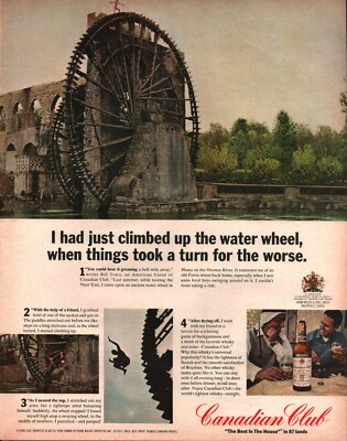 1967 Hama Syria Orontes River Water Wheel Canadian Club Whisky - Vintage Ad
