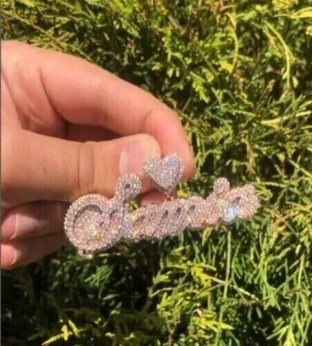 Men's 2Ct Lab Created Diamond Custom Cursive Name Pendant 14k Rose Gold Plated