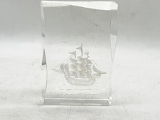 VINTAGE ACRYLIC REVERSE CARVED SHIP AT SEA GALLEON BOAT ORNAMENT