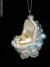 2016 BABY'S 1ST CHRISTMAS BOY ORNAMENT BLOWN GLASS CARRIAGE STROLLER NWT