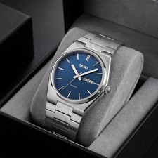 Herren Armbanduhr Quarz Edelstahl Blau Silber mit Tag Datum Business Uhr DE