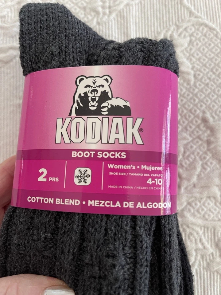 Kodiak Boot Socks 2 Pair Cotton Blend Charcoal Gray & Black Ladies Sz 4-10 NWT - Image 2 of 4
