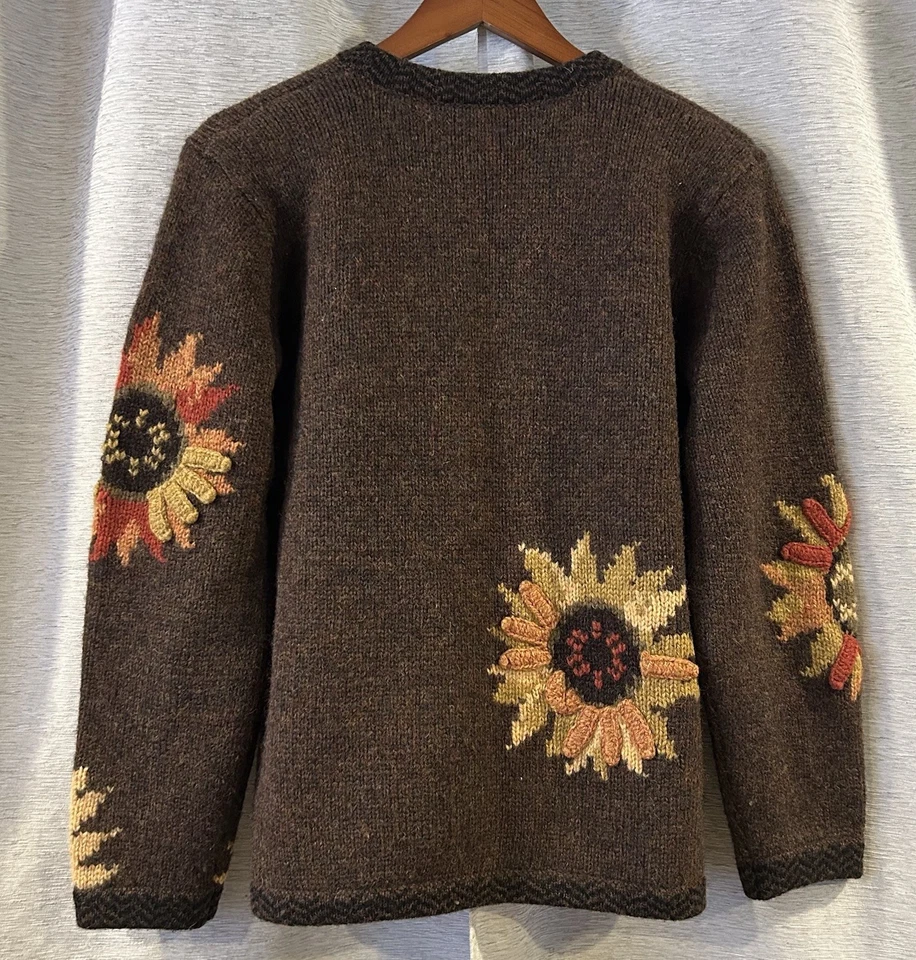 Винтажный женский шерстяной кардиган на пуговицах с вышивкой подсолнухом Susan Bristol свитер M - Изображение 4 из 4