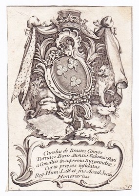 Exlibris Brosses Dijon Bourgogne Baron Montfalcon Blason Bookplate Gravure 18E