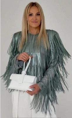 ZARA 2026 ZW Collection Silver Grey Sequin Fringe Jacket Size M 3210/040 Trendy - Image 1 of 4
