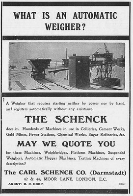 CARL SCHENCK CO Darmstadt; Automatikwaage - antike Technikwerbung 1909