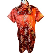 Fang You Traditional Chinese Qipao Cheongsam Red and Gold Dragon Brocade Dress