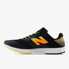NB men's fuelcell xc7 v5 athletics shoe in black/bleached lime glo/hot mango