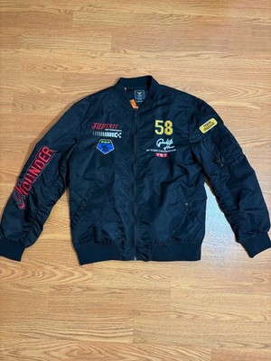 Mens Racing Bomber Jacket Black Embroidered Patches MA-1 Motorsport Zip Large