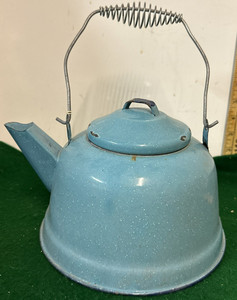Blue Speckled Enamel Lined Water Tea Coffee Kettle 10 Cups Outdoors Camping