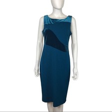 Calvin Klein Aqua Teal Sheath Body Con Dress with Velvet Trim