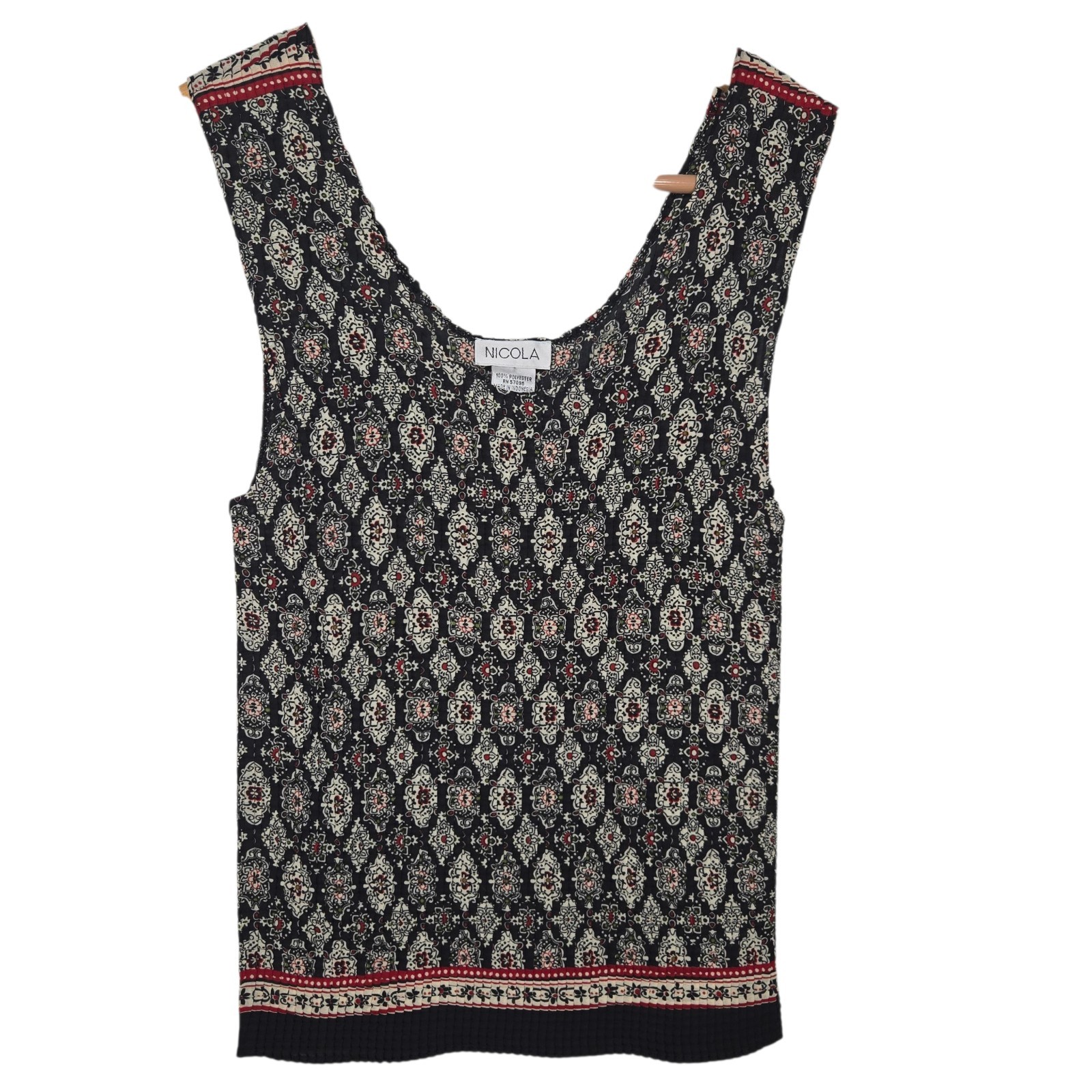 Nicola Womens Crinkled Crepe Geo Print Stretch Tank Top Size Large