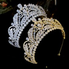 Princess Crystal Crown Bridal Headdress Diadem Wedding Hair Party Gold Silver