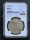 1923 Peace Dollar NGC MS 63 Silver $1 Coin Philadelphia