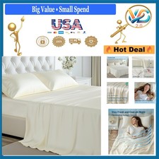 Luxury Bamboo Viscose Full Bed Sheet Set 16" Deep Pockets Silky White