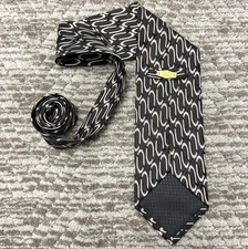 Steven Land Tie Necktie Brown Black White Abstract Geometric  Silk 58X3.75"