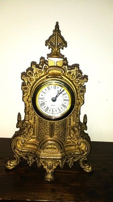  Vntg 70s Ornate Brass Mantel Clock Made in Italy w/UTS Quartz parts -Germany 