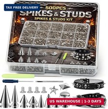 500 Sets Punk Spikes and Studs Kit,11 Sizes Metal Rivets for Jackets, Shoes, Bel
