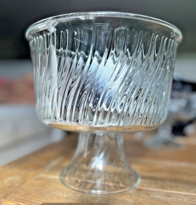 Crown Corning Swirl Glass Footed Trifle Bowl Vintage 1990's