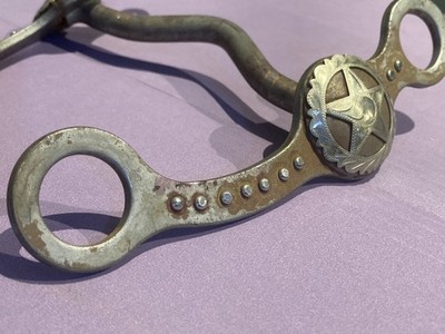 REDUCED  $ -Antique Horse Bit  5 ½'' Flat Shank Ported Barrel- Silver Star detail